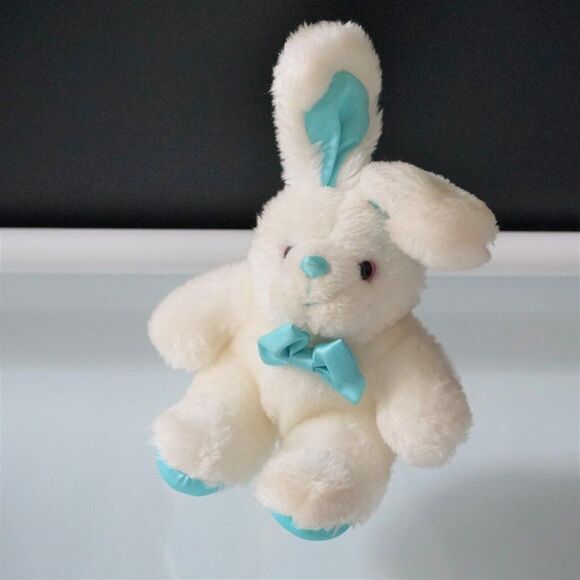 Easter Bunny White Rabbit Plush Stuffed Animal Teel Feet Ears - Picture 2 of 6